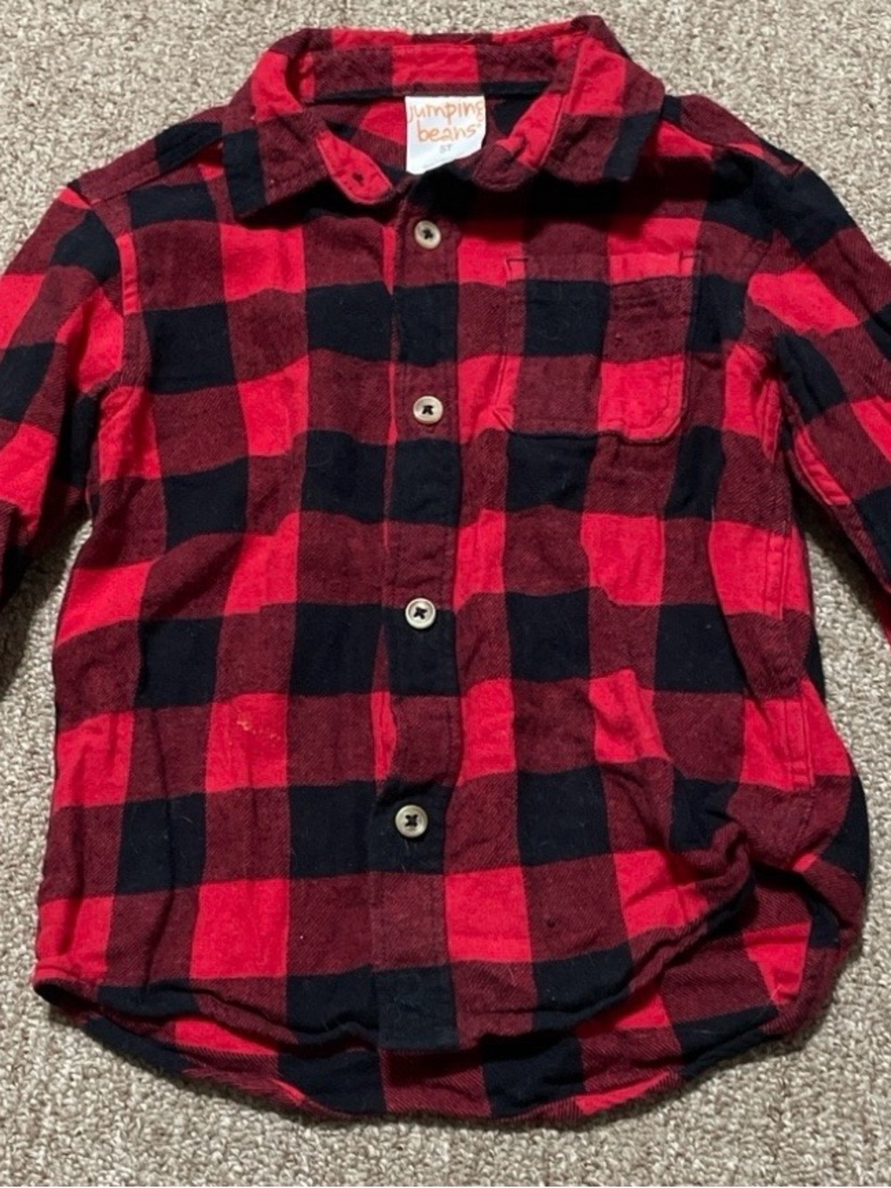 Jumping Beans Red Black Buffalo Plaid Button Down Shirt Boys 5T